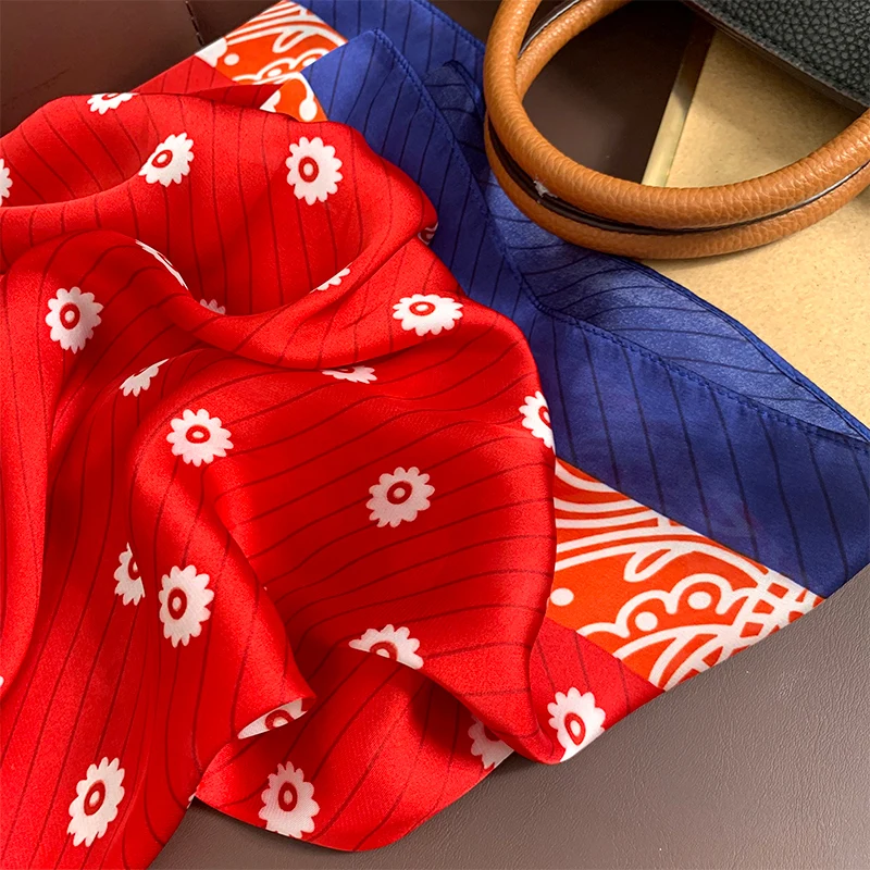 110x110cm Women Silk Square Scarf Hijab Female Design Print Lady Shawl Wraps Foulard Headbands Bufanda Large Bandana Luxury 2023