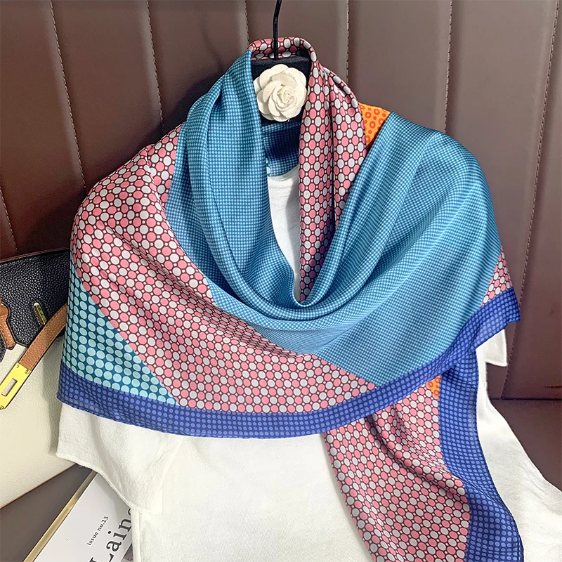 110x110cm Women Silk Square Scarf Hijab Female Design Print Lady Shawl Wraps Foulard Headbands Bufanda Large Bandana Luxury 2023