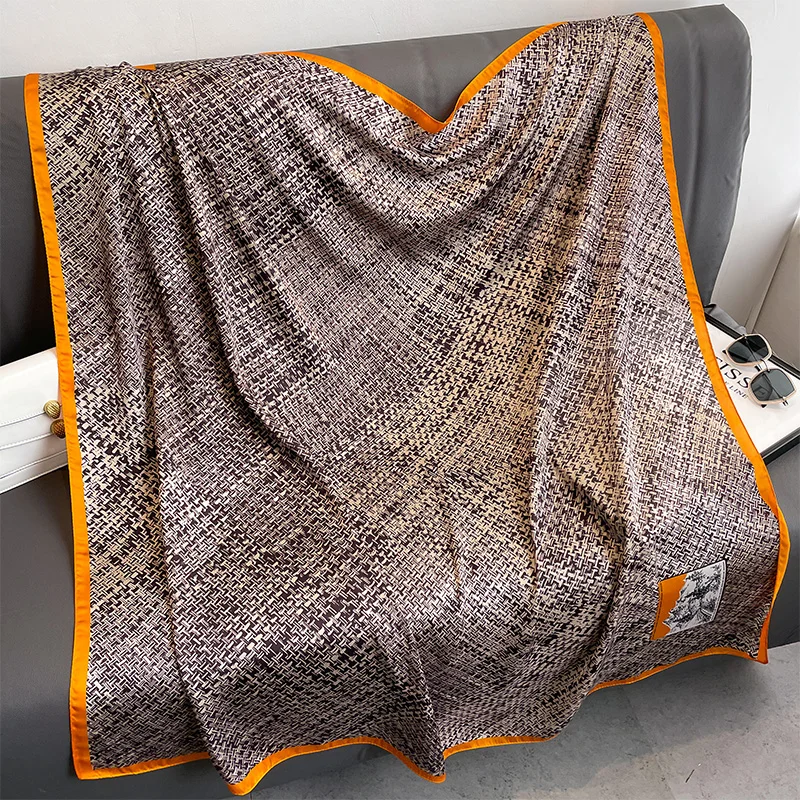 110x110cm Women Silk Square Scarf Hijab Female Design Print Lady Shawl Wraps Foulard Headbands Bufanda Large Bandana Luxury 2023