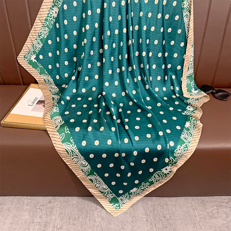 110x110cm Women Silk Square Scarf Hijab Female Design Print Lady Shawl Wraps Foulard Headbands Bufanda Large Bandana Luxury 2023