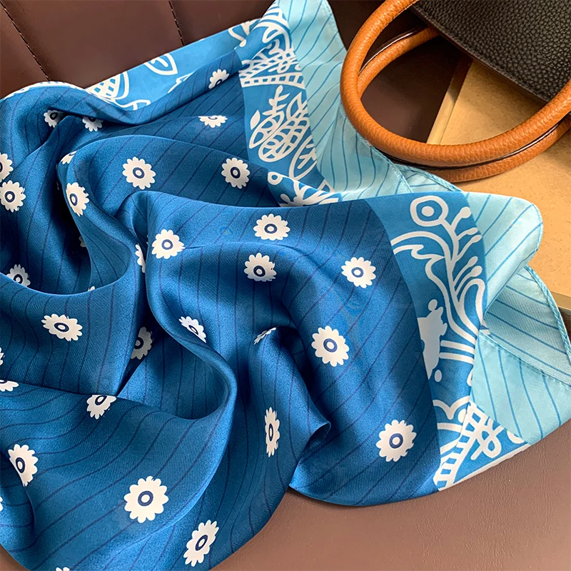 110x110cm Women Silk Square Scarf Hijab Female Design Print Lady Shawl Wraps Foulard Headbands Bufanda Large Bandana Luxury 2023