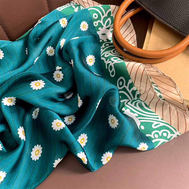 110x110cm Women Silk Square Scarf Hijab Female Design Print Lady Shawl Wraps Foulard Headbands Bufanda Large Bandana Luxury 2023