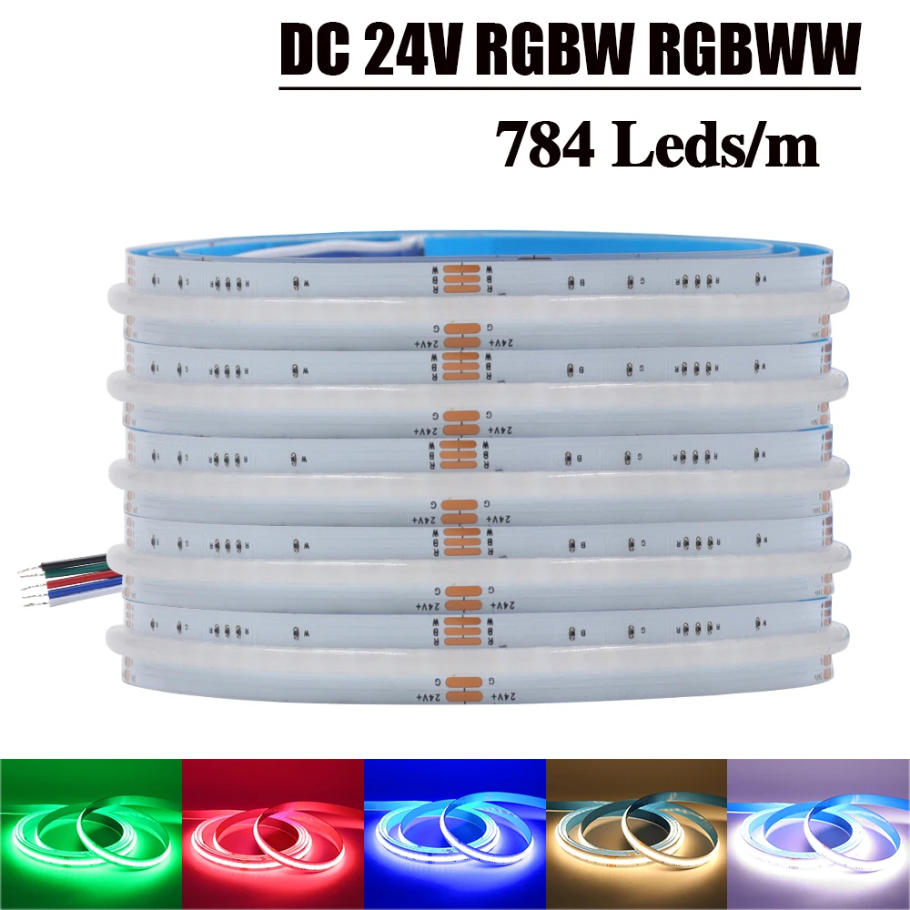 RGB RGBW RGBWW RGBCCT COB LED Strip 12V 24V 840 784LEDs/M Flexible High Bright Dotless Led Tape Diode Flexible Ribbon