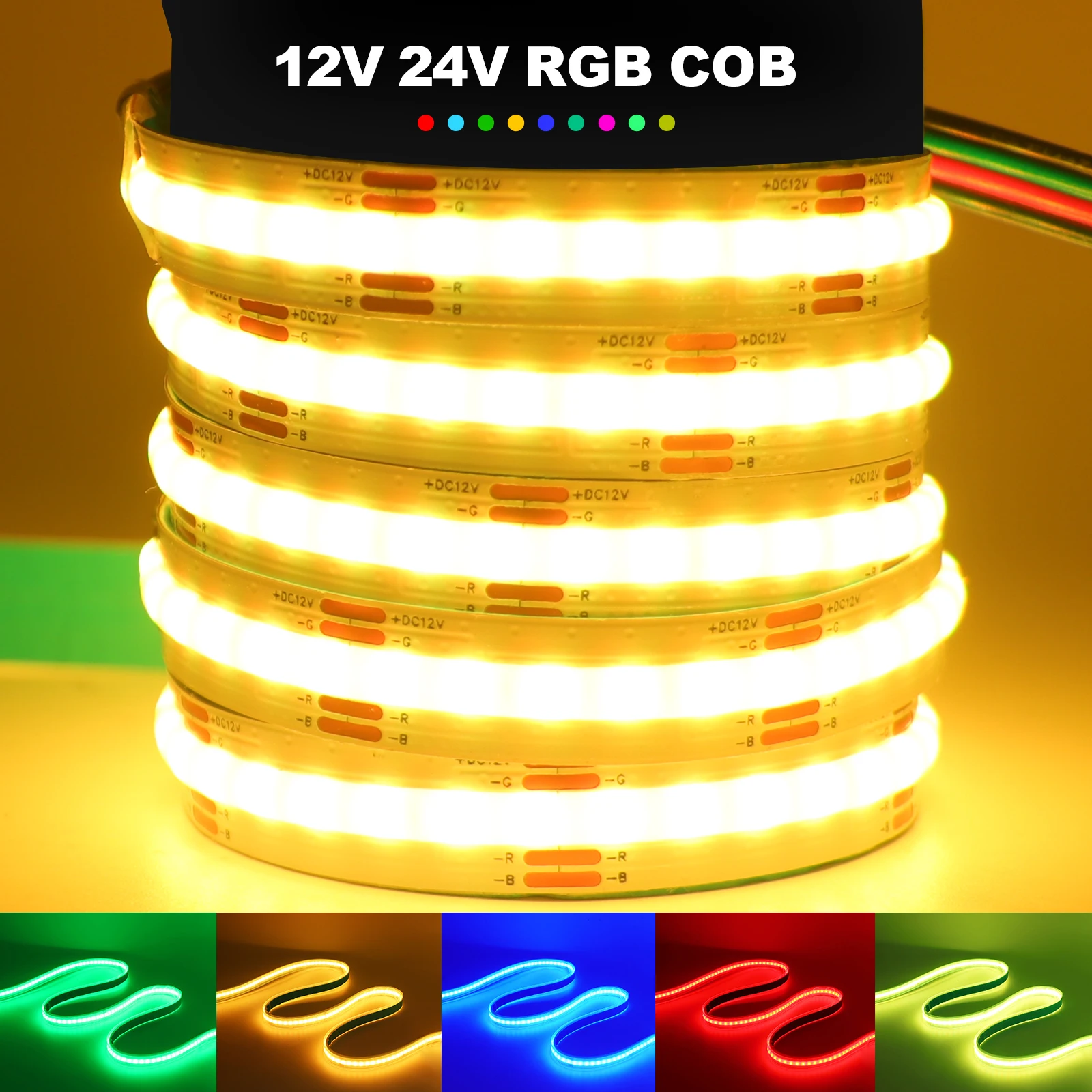 RGB RGBW RGBWW RGBCCT COB LED Strip 12V 24V 840 784LEDs/M Flexible High Bright Dotless Led Tape Diode Flexible Ribbon