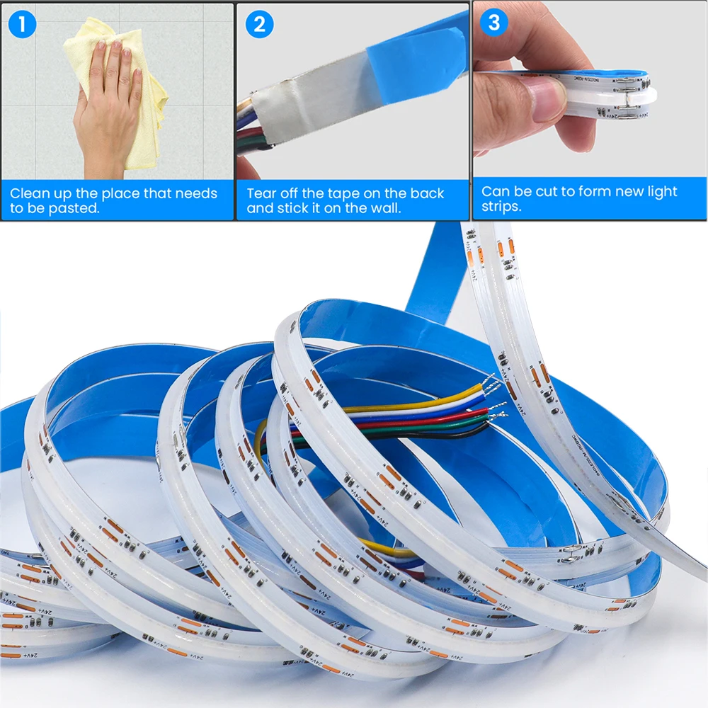 RGB RGBW RGBWW RGBCCT COB LED Strip 12V 24V 840 784LEDs/M Flexible High Bright Dotless Led Tape Diode Flexible Ribbon