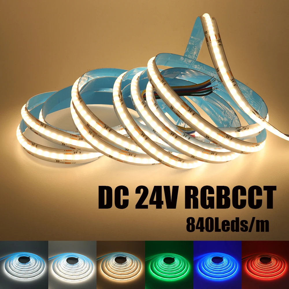 RGB RGBW RGBWW RGBCCT COB LED Strip 12V 24V 840 784LEDs/M Flexible High Bright Dotless Led Tape Diode Flexible Ribbon