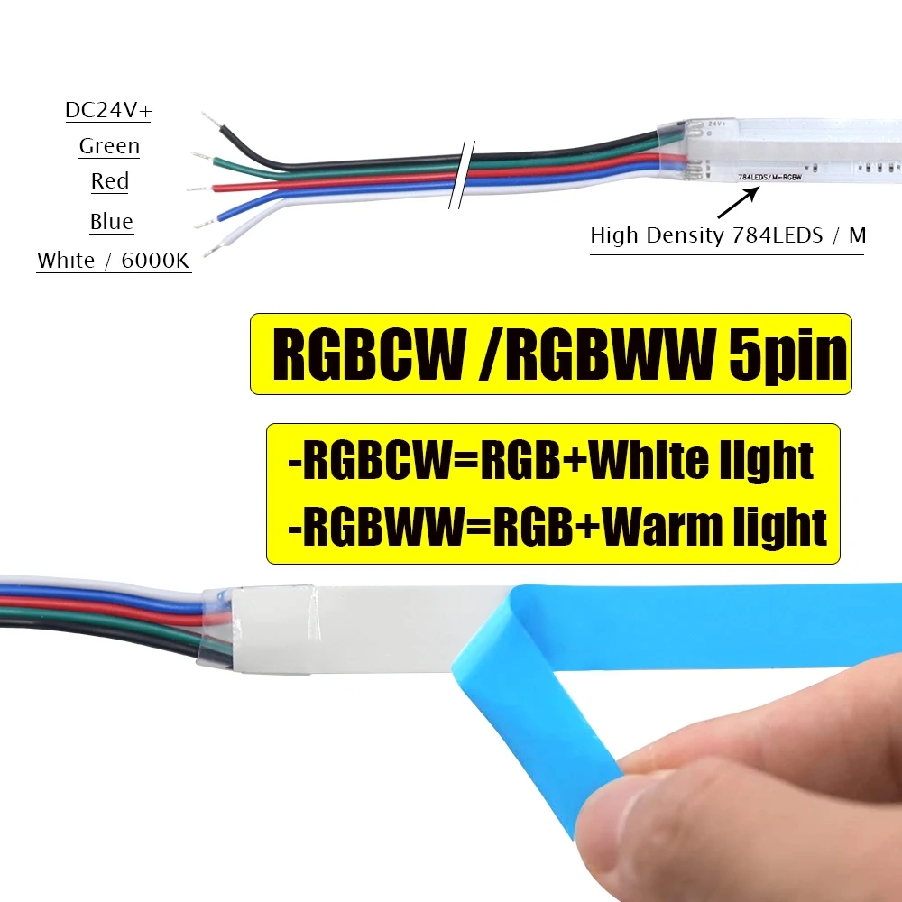 RGB RGBW RGBWW RGBCCT COB LED Strip 12V 24V 840 784LEDs/M Flexible High Bright Dotless Led Tape Diode Flexible Ribbon