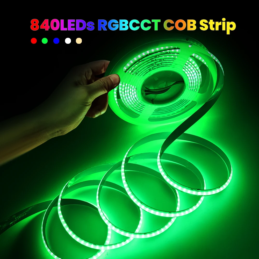 RGB RGBW RGBWW RGBCCT COB LED Strip 12V 24V 840 784LEDs/M Flexible High Bright Dotless Led Tape Diode Flexible Ribbon