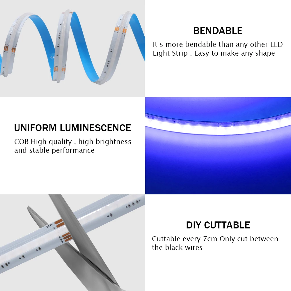RGB RGBW RGBWW RGBCCT COB LED Strip 12V 24V 840 784LEDs/M Flexible High Bright Dotless Led Tape Diode Flexible Ribbon