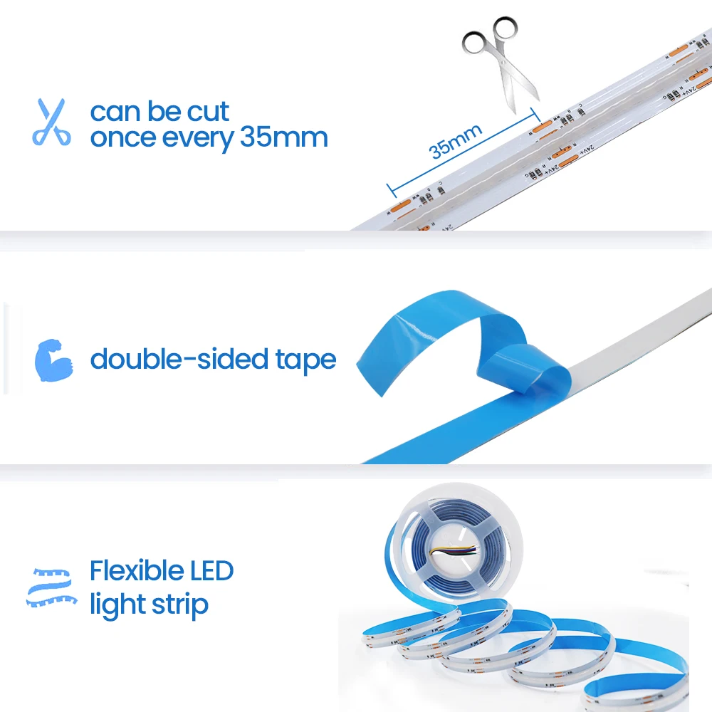 RGB RGBW RGBWW RGBCCT COB LED Strip 12V 24V 840 784LEDs/M Flexible High Bright Dotless Led Tape Diode Flexible Ribbon