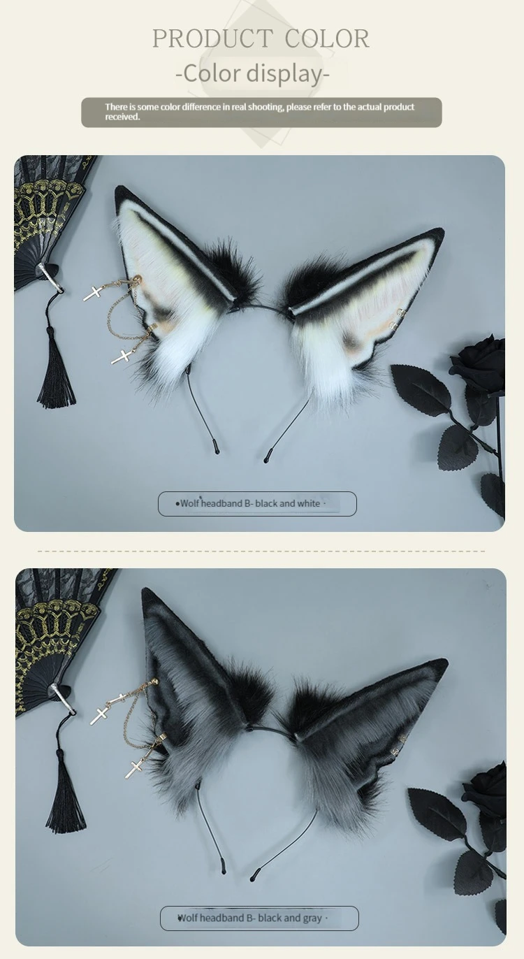 Simulation Cosplay Bearded Wolf Hair Hoop Plush Headwear Hair Accessories Furry Fluffy Halloween Party Beast Ear Hair Hoop