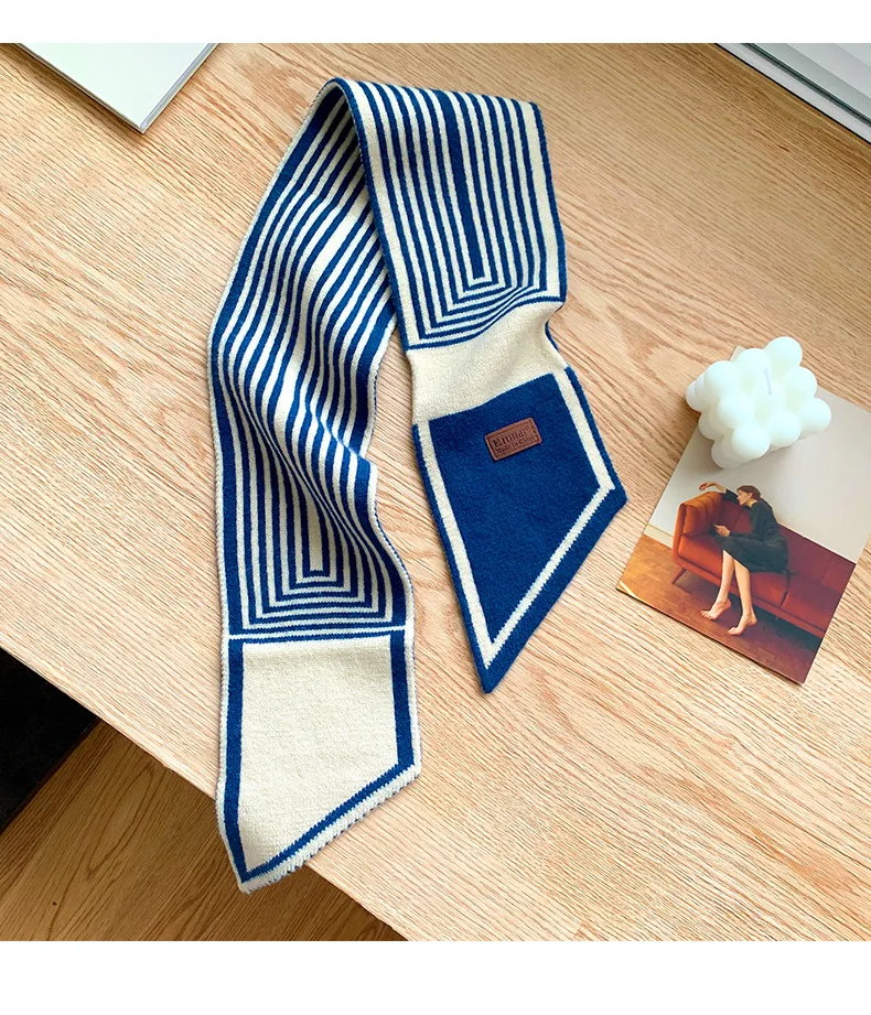 Knitted Scarf New Design Striped Luxury Brand Scarf Women Winter Scarf Warm Long Skinny Small Scarf Female Neckerchief Scarves