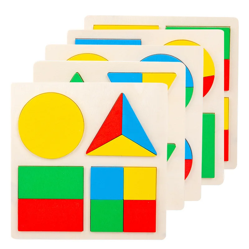 Baby Educational Montessori Early Learning Kids Colorful Geometric Shape Wooden Puzzle Enlightenment and Cognition Wooden Jigsaw
