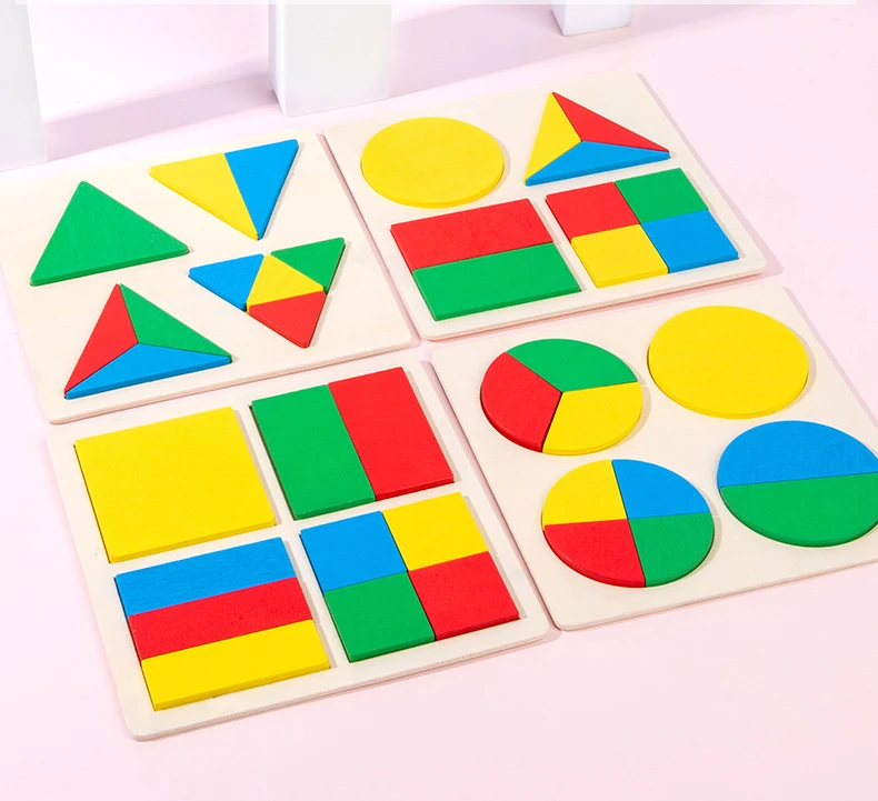 Baby Educational Montessori Early Learning Kids Colorful Geometric Shape Wooden Puzzle Enlightenment and Cognition Wooden Jigsaw