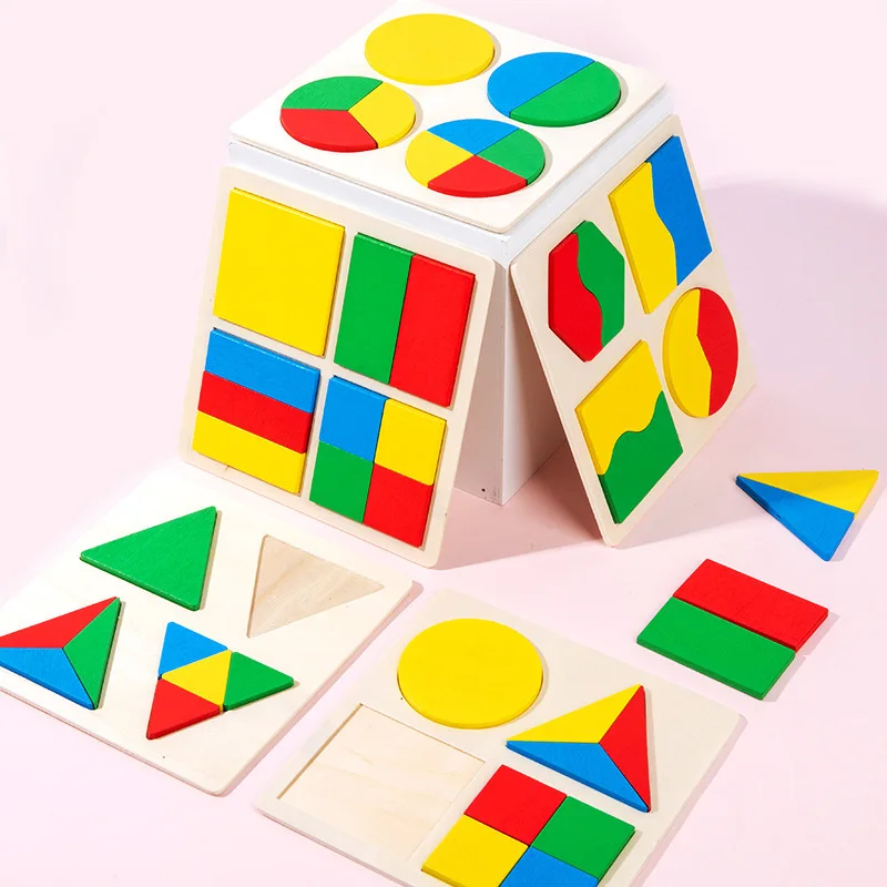 Baby Educational Montessori Early Learning Kids Colorful Geometric Shape Wooden Puzzle Enlightenment and Cognition Wooden Jigsaw
