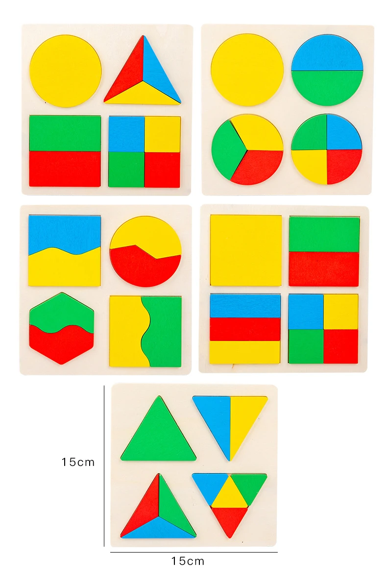 Baby Educational Montessori Early Learning Kids Colorful Geometric Shape Wooden Puzzle Enlightenment and Cognition Wooden Jigsaw