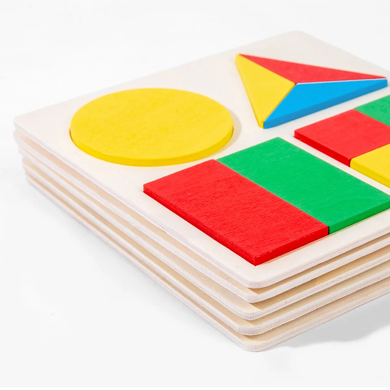 Baby Educational Montessori Early Learning Kids Colorful Geometric Shape Wooden Puzzle Enlightenment and Cognition Wooden Jigsaw