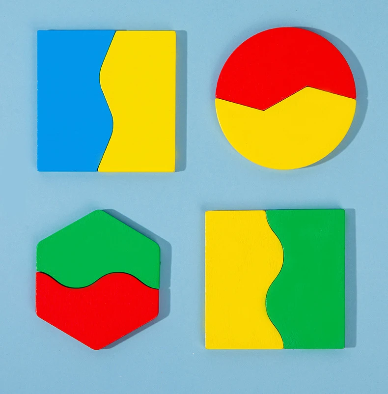 Baby Educational Montessori Early Learning Kids Colorful Geometric Shape Wooden Puzzle Enlightenment and Cognition Wooden Jigsaw