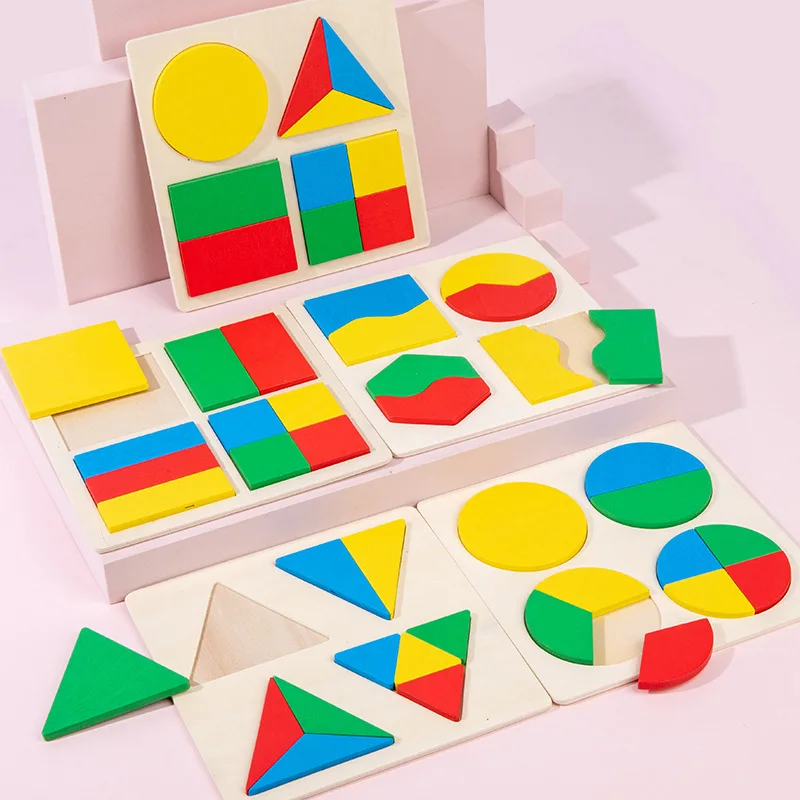 Baby Educational Montessori Early Learning Kids Colorful Geometric Shape Wooden Puzzle Enlightenment and Cognition Wooden Jigsaw