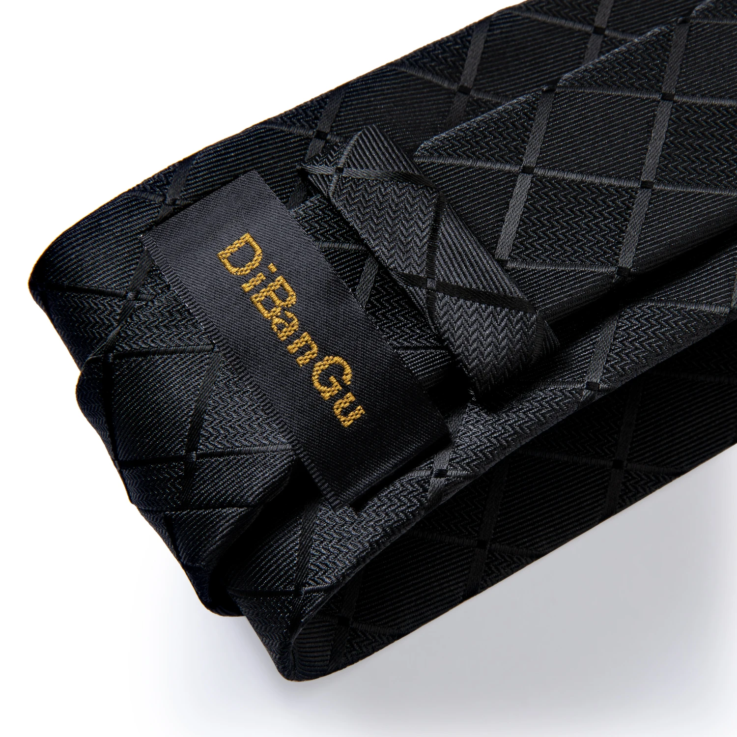 DiBanGu Business Plaid Black Solid Luxury Elegant Silk Ties for Men Designer Tie Buckle Handkerchief Cufflinks Wedding Accessory