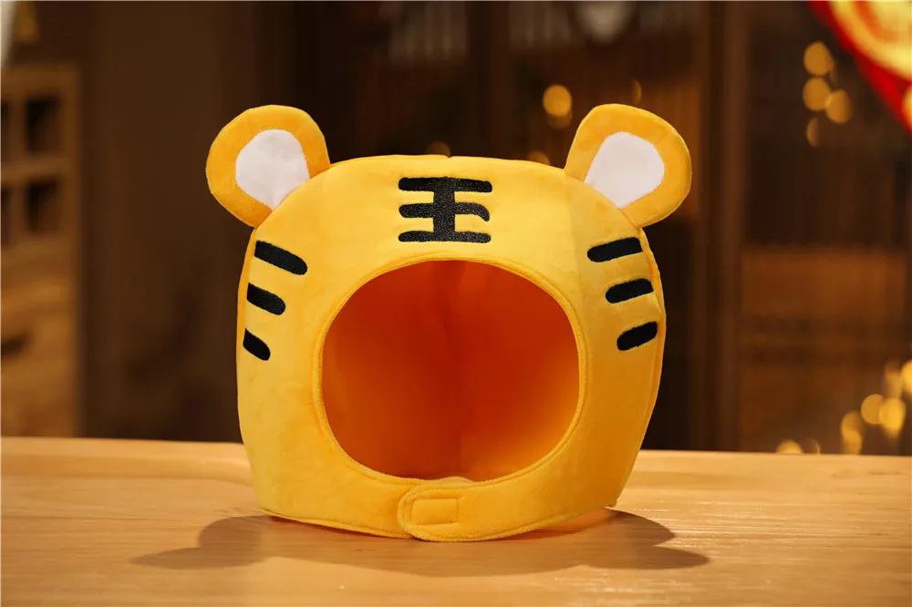 Chinese Zodiac Tiger Toy Hat Cap, Cartoon Animal Head Mascot Hats, Creative Kids Plush Hood, Children Party Toys Favors