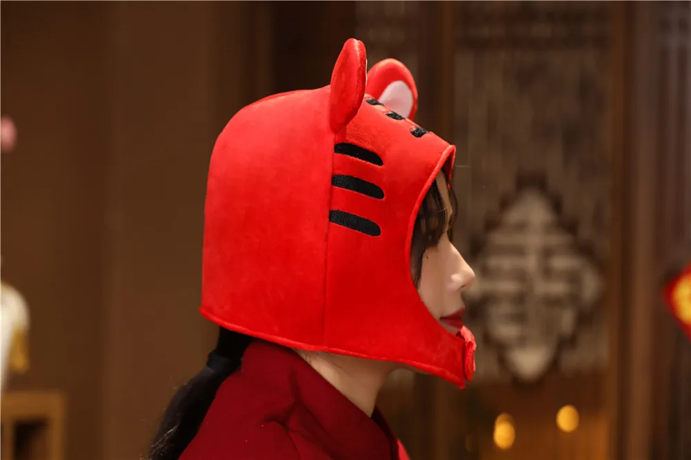 Chinese Zodiac Tiger Toy Hat Cap, Cartoon Animal Head Mascot Hats, Creative Kids Plush Hood, Children Party Toys Favors