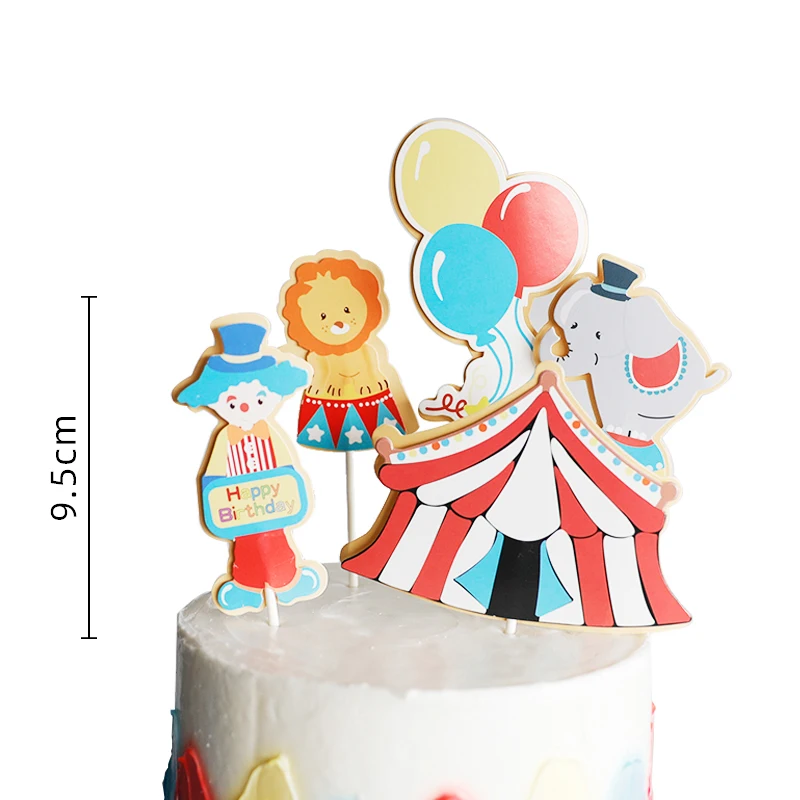 Baby Children's Happy Birthday Cake Topper Costume Circus Clown Elephant Party Dessert Card Dolls Cake Decoration Anniversary