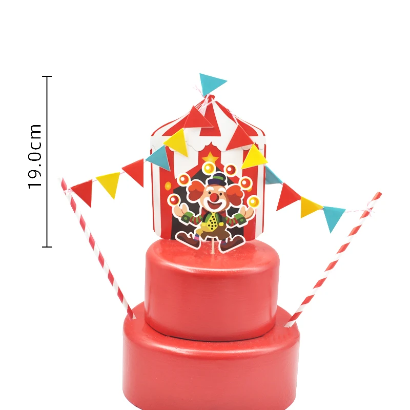 Baby Children's Happy Birthday Cake Topper Costume Circus Clown Elephant Party Dessert Card Dolls Cake Decoration Anniversary