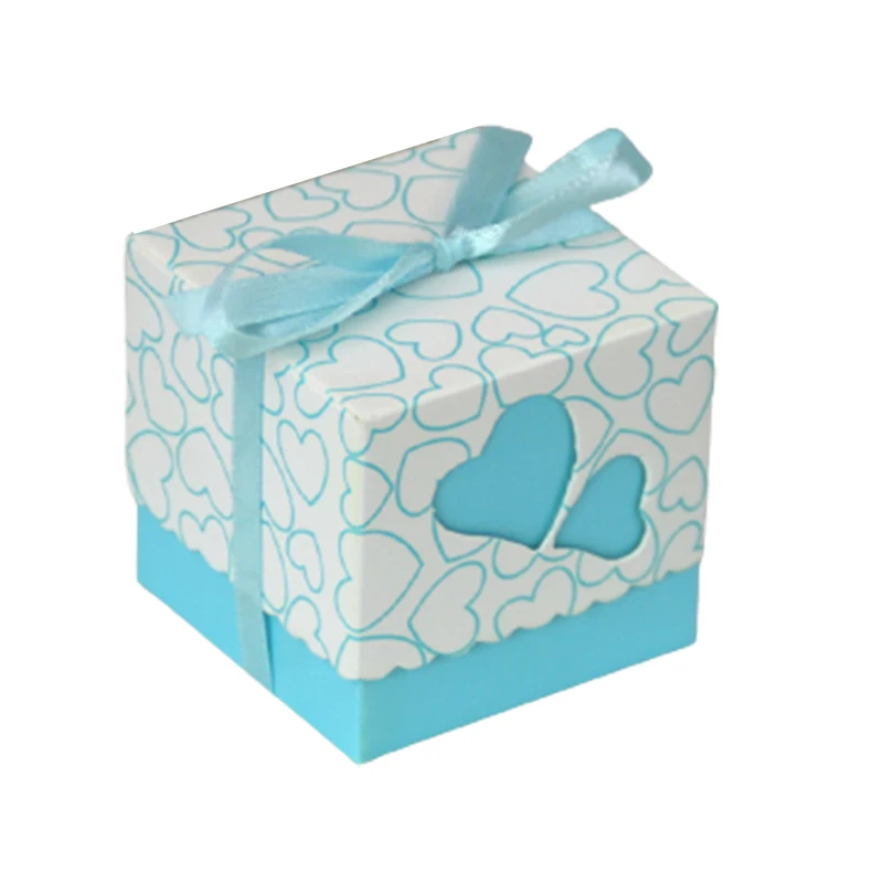 50Pcs Love Heart Candy Boxes With Ribbon Favors Gifts Box Christening Baby Shower Wedding Souvenirs Gifts for Guest Party Supply