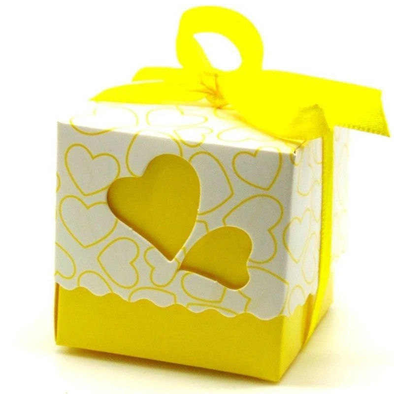 50Pcs Love Heart Candy Boxes With Ribbon Favors Gifts Box Christening Baby Shower Wedding Souvenirs Gifts for Guest Party Supply