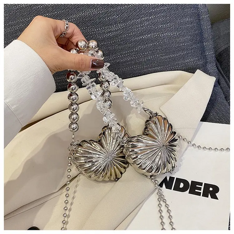 Personality Love Heart Mini Metal Lipstick Bag Brand Shoulder Bags for Women Chain Crossbody Bag Handbag and Purse Female Clutch