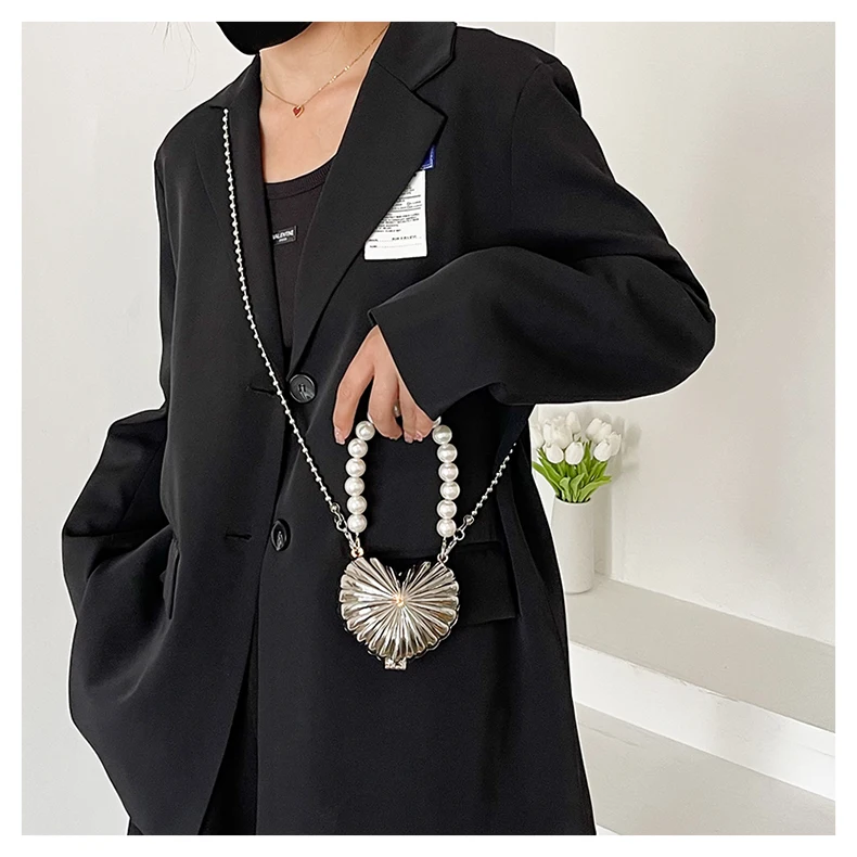 Personality Love Heart Mini Metal Lipstick Bag Brand Shoulder Bags for Women Chain Crossbody Bag Handbag and Purse Female Clutch