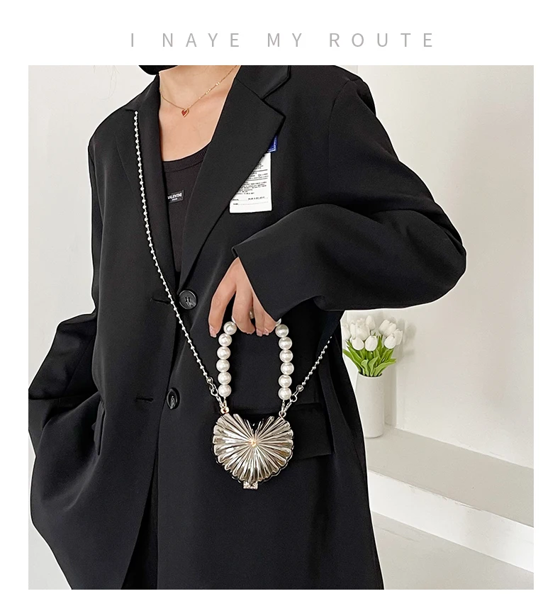 Personality Love Heart Mini Metal Lipstick Bag Brand Shoulder Bags for Women Chain Crossbody Bag Handbag and Purse Female Clutch