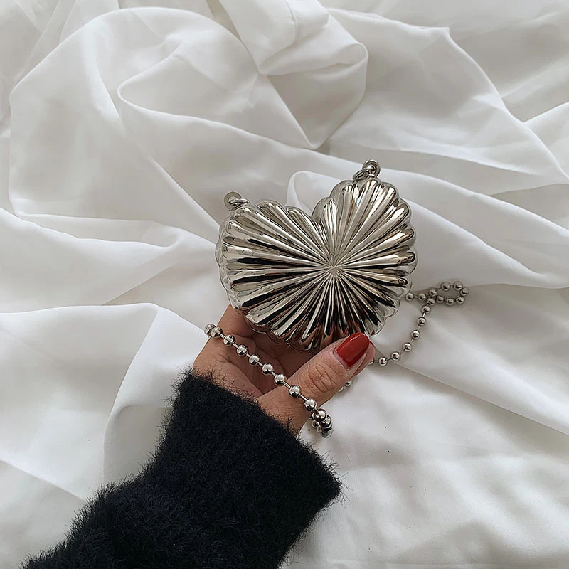 Personality Love Heart Mini Metal Lipstick Bag Brand Shoulder Bags for Women Chain Crossbody Bag Handbag and Purse Female Clutch