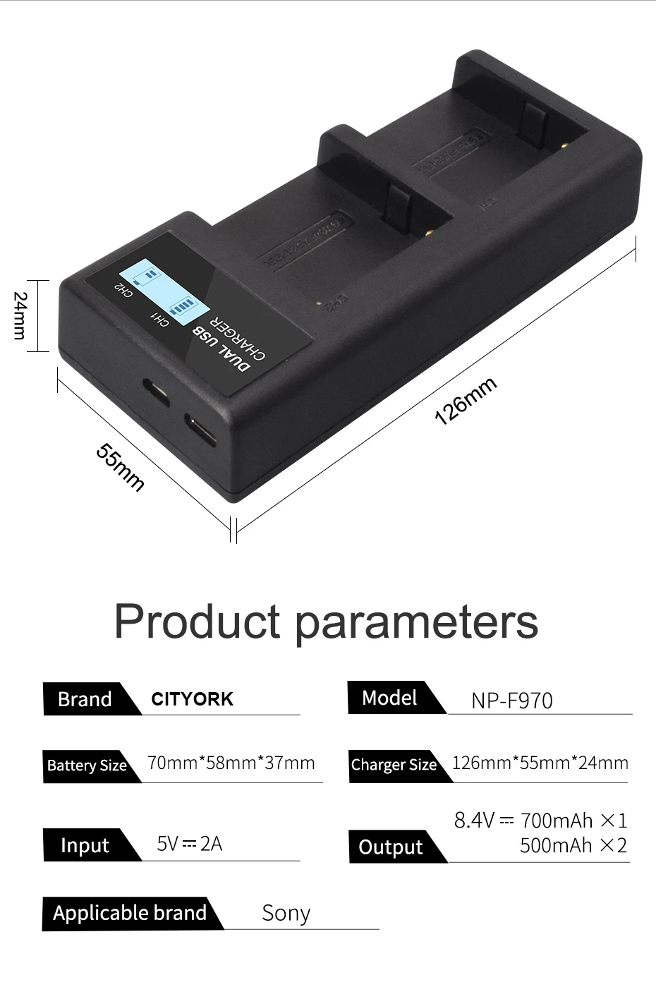 NP-F960 F970 F980 NP F960 LCD Dual Battery Charger for SONY F970 F960 F770 F570 F980 MC1500C PLM-100 CCD-TR910 TR917 TR930