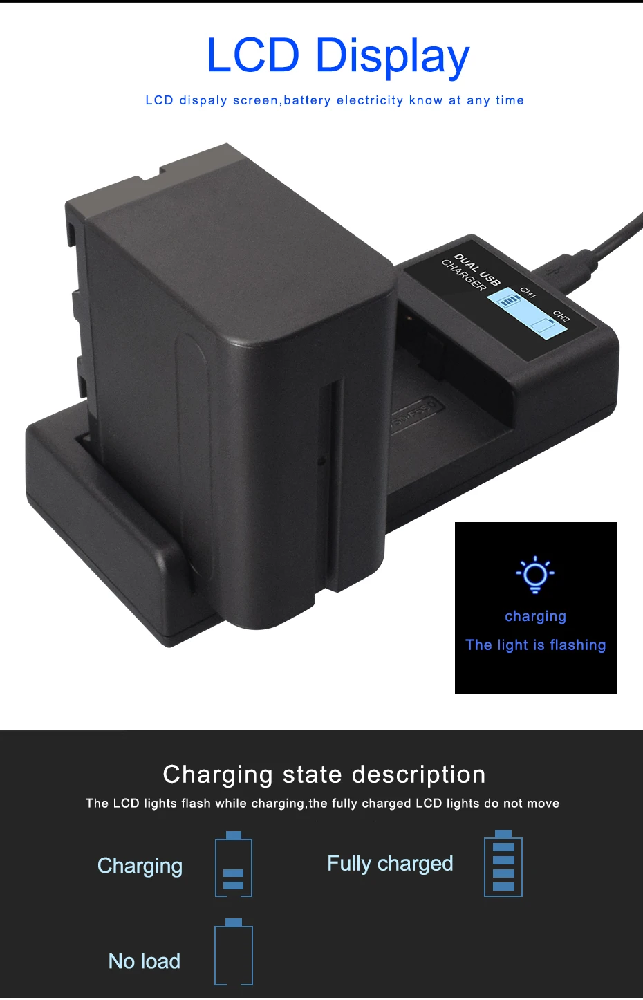 NP-F960 F970 F980 NP F960 LCD Dual Battery Charger for SONY F970 F960 F770 F570 F980 MC1500C PLM-100 CCD-TR910 TR917 TR930