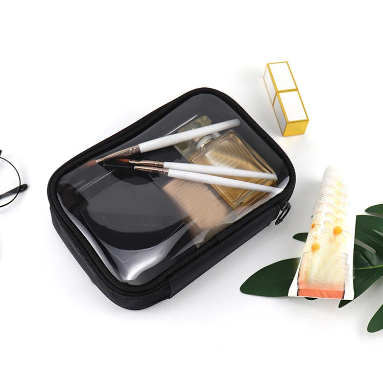 Black Transparent Travel Cosmetic Bag Fashion Waterproof TPU Toiletry Bag New Makeup Storage Bag Clear Zipper Cosmetic Bag