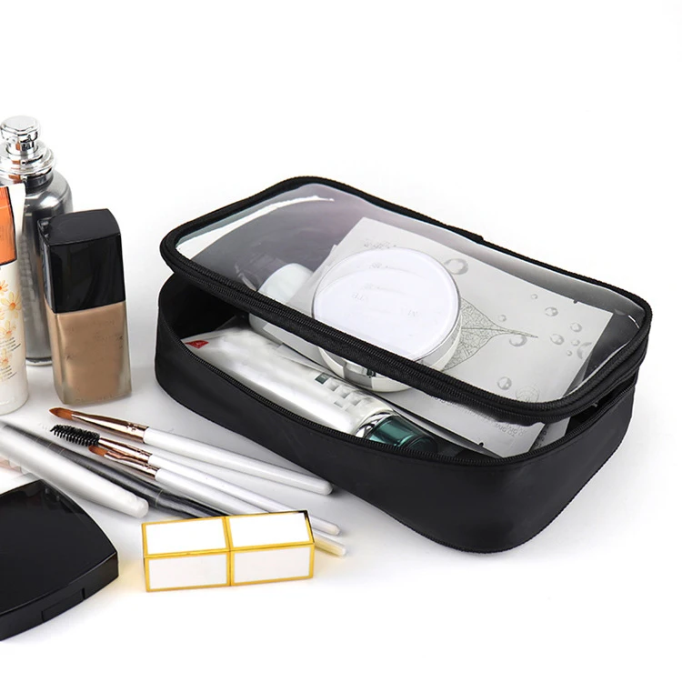 Black Transparent Travel Cosmetic Bag Fashion Waterproof TPU Toiletry Bag New Makeup Storage Bag Clear Zipper Cosmetic Bag