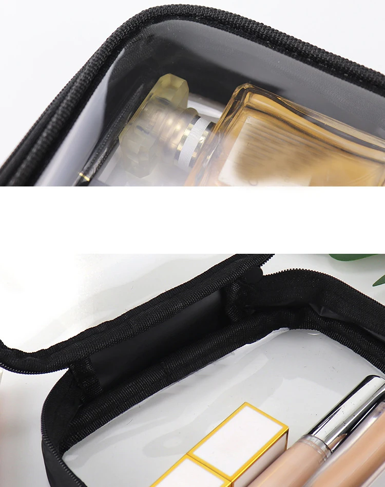 Black Transparent Travel Cosmetic Bag Fashion Waterproof TPU Toiletry Bag New Makeup Storage Bag Clear Zipper Cosmetic Bag