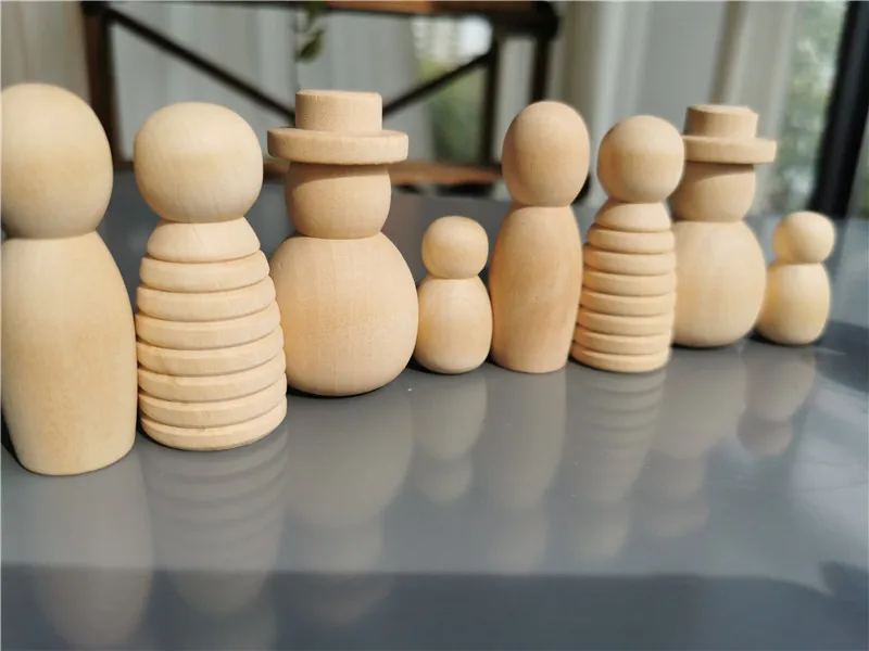 Wooden Montessori Toys Handmade Rainbow Peg Dolls Together Stacking Figurines Blocks For Children Open-ended Play