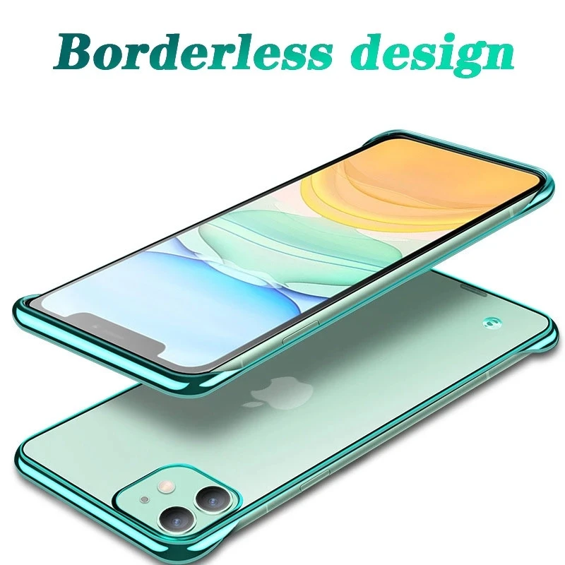 Plating PC Hard Frameless Phone Case For iPhone 11 12 13 14 15 16Pro Max XSMAX X XR XS 7 8PLUS Glossy Boundless Clear Back Cover