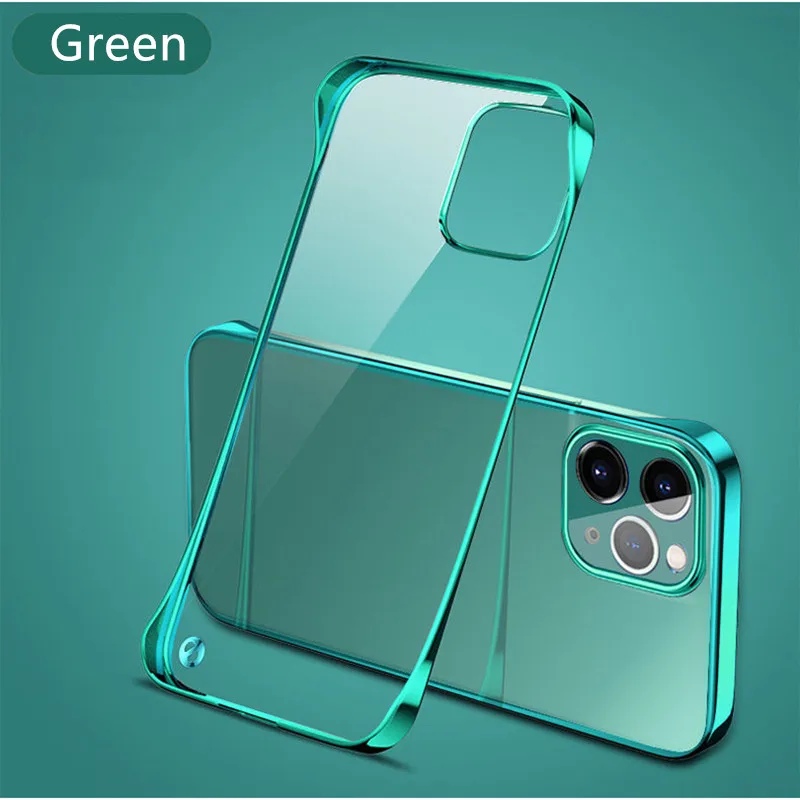 Plating PC Hard Frameless Phone Case For iPhone 11 12 13 14 15 16Pro Max XSMAX X XR XS 7 8PLUS Glossy Boundless Clear Back Cover