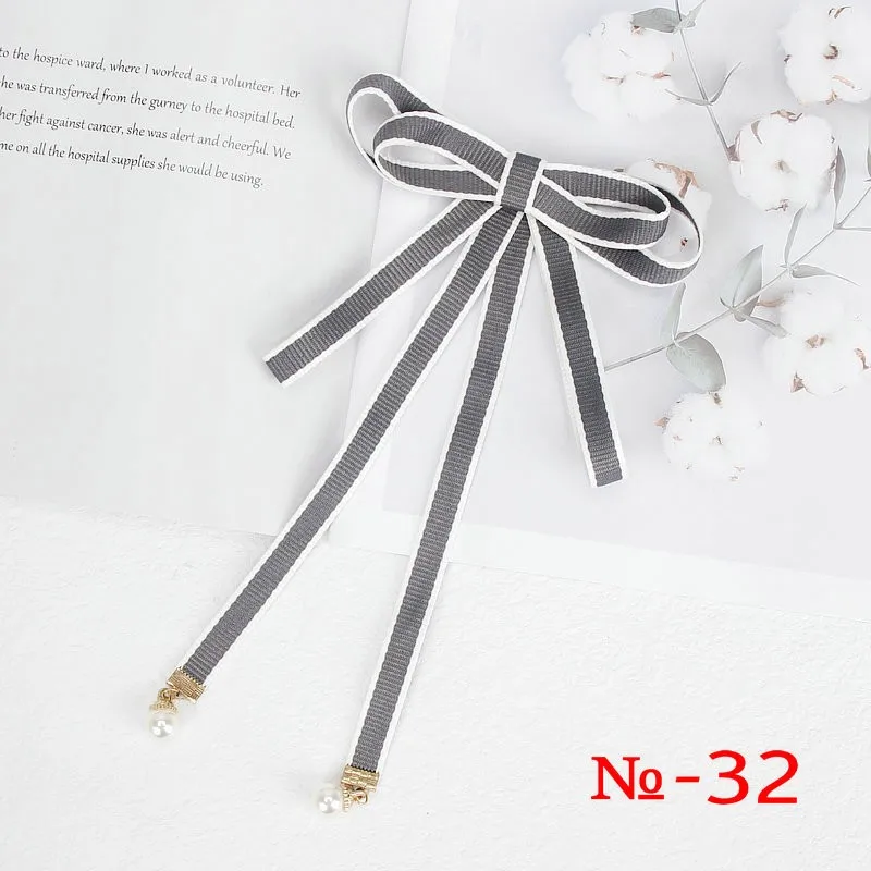 Pearl Ribbon Brooch Pin Women Bow Tie Vintage School Girl White Collar Jewelry Bowknot Shirts Necktie Candy Color Red Butterfly