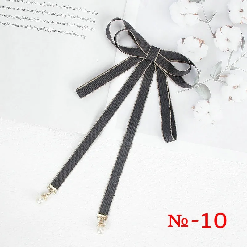 Pearl Ribbon Brooch Pin Women Bow Tie Vintage School Girl White Collar Jewelry Bowknot Shirts Necktie Candy Color Red Butterfly