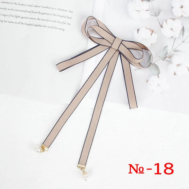 Pearl Ribbon Brooch Pin Women Bow Tie Vintage School Girl White Collar Jewelry Bowknot Shirts Necktie Candy Color Red Butterfly