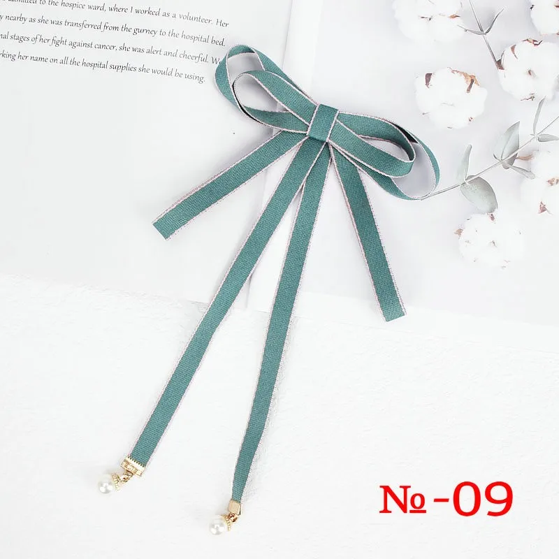 Pearl Ribbon Brooch Pin Women Bow Tie Vintage School Girl White Collar Jewelry Bowknot Shirts Necktie Candy Color Red Butterfly