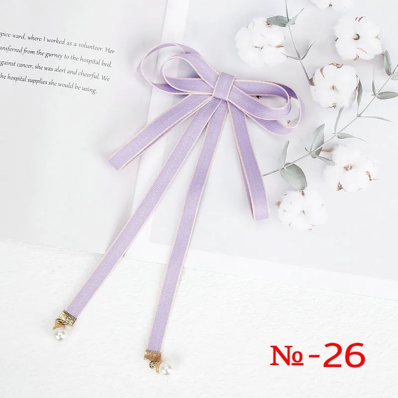 Pearl Ribbon Brooch Pin Women Bow Tie Vintage School Girl White Collar Jewelry Bowknot Shirts Necktie Candy Color Red Butterfly