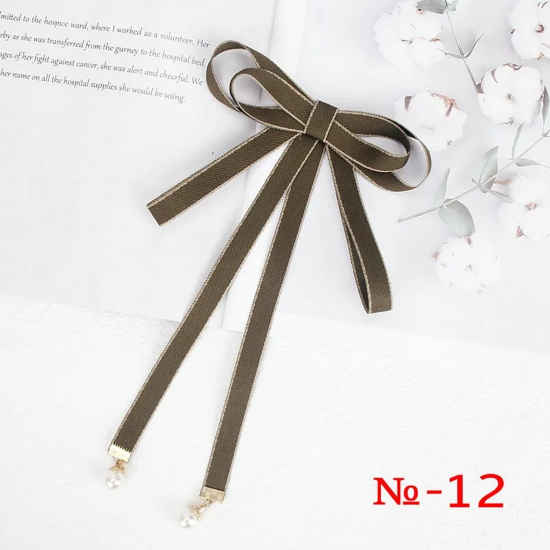 Pearl Ribbon Brooch Pin Women Bow Tie Vintage School Girl White Collar Jewelry Bowknot Shirts Necktie Candy Color Red Butterfly