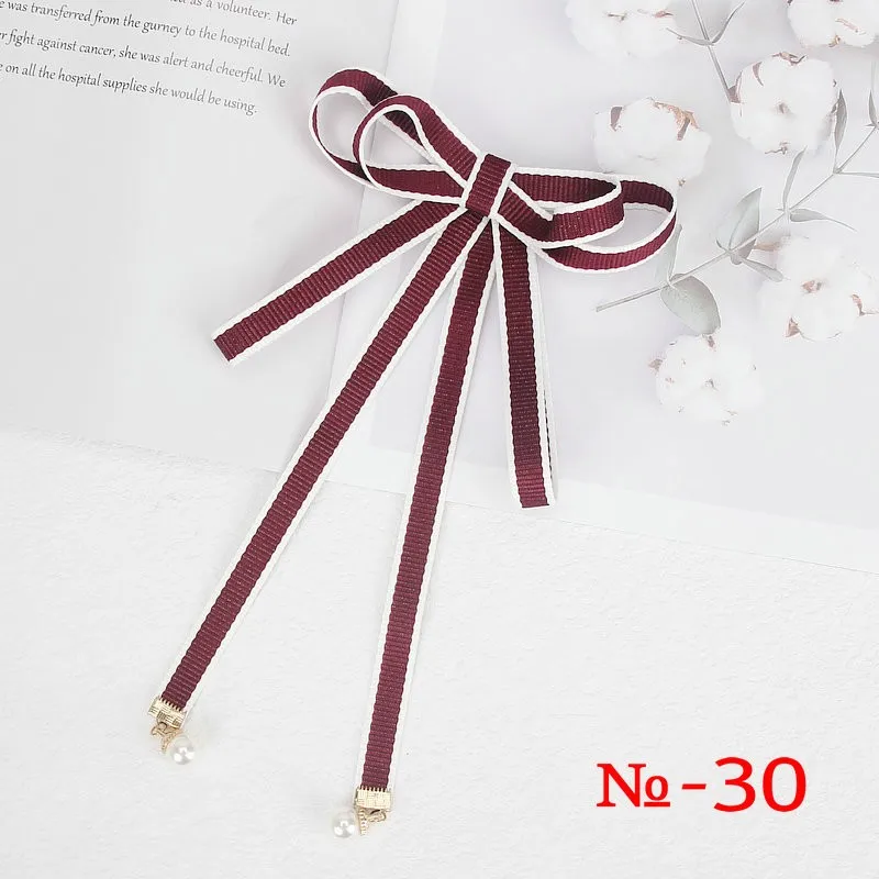 Pearl Ribbon Brooch Pin Women Bow Tie Vintage School Girl White Collar Jewelry Bowknot Shirts Necktie Candy Color Red Butterfly