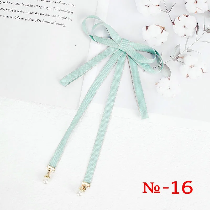 Pearl Ribbon Brooch Pin Women Bow Tie Vintage School Girl White Collar Jewelry Bowknot Shirts Necktie Candy Color Red Butterfly